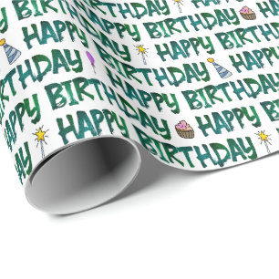 Papier Cadeau Joyeux Anniversaire Fond de Texte Vert Foncé Motif