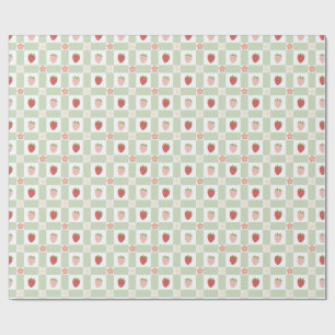 Papier Cadeau Joyeux Anniversaire Fraise Gingham