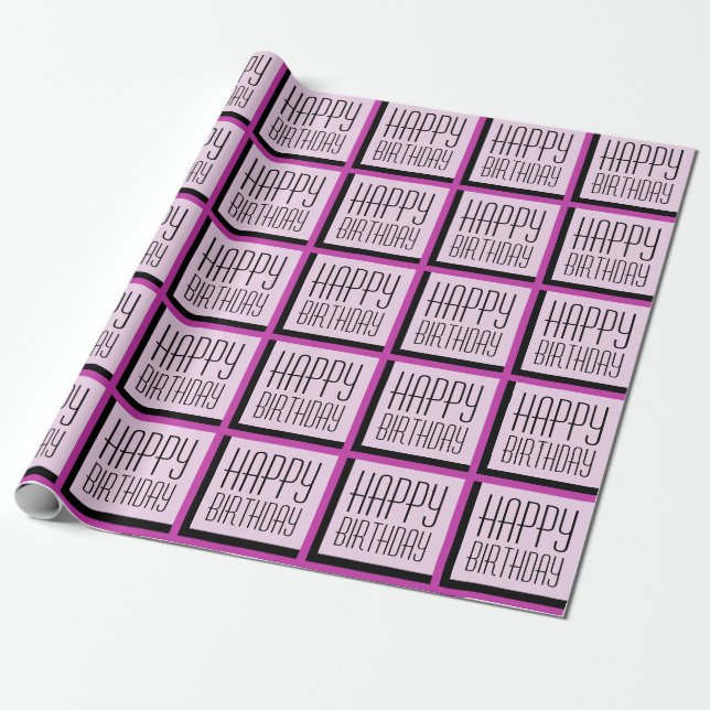 Papier Cadeau Joyeux Anniversaire Géométrique Violet (Déroulé)