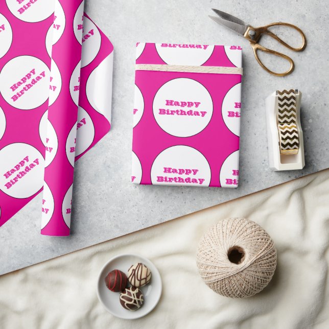 Papier Cadeau Joyeux Anniversaire Hot rose Pois mignon (Artisanat)