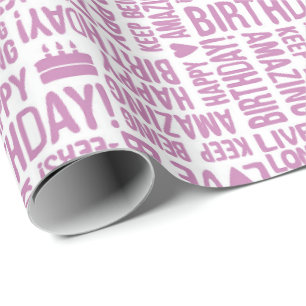 Papier Cadeau Joyeux Anniversaire Main Typographie en Rose sur F