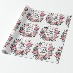 Papier Cadeau Joyeux anniversaire Maman Design Floral