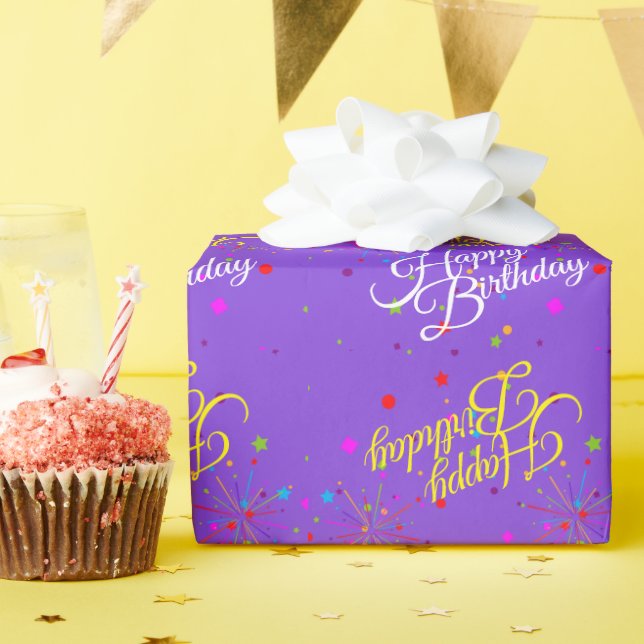 Papier Cadeau Joyeux anniversaire modifiable sur Violet ou votre (Fête d'anniversaire)
