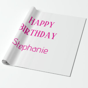 Papier Cadeau Joyeux Anniversaire Monogramme Nom Blanc Hot Rose 