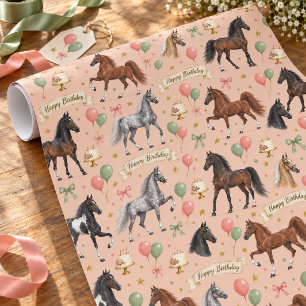 Papier Cadeau Joyeux Anniversaire Motif de Chevaux American Sadd
