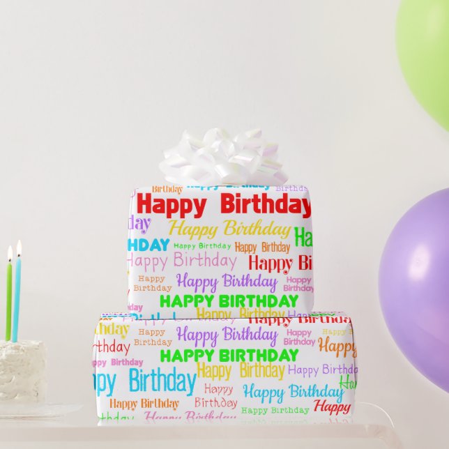 Papier Cadeau Joyeux Anniversaire (multi sur blanc) (Cadeaux de fête)