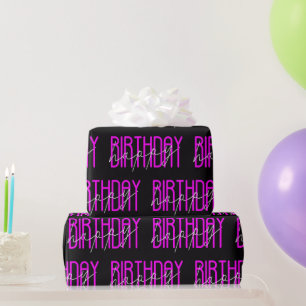 Papier Cadeau Joyeux Anniversaire Neon rose sur noir