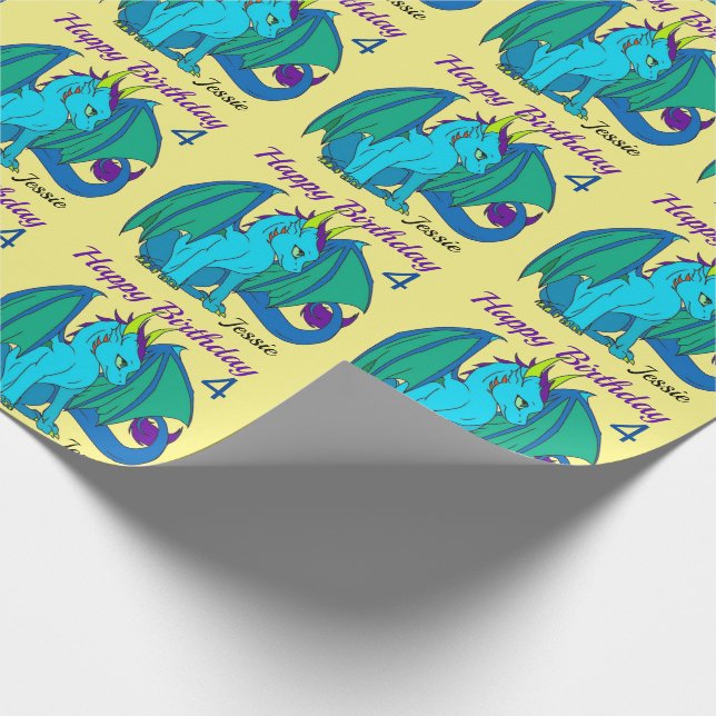 Papier Cadeau Joyeux Anniversaire Nom de la petite fille Dragon  (Coin)