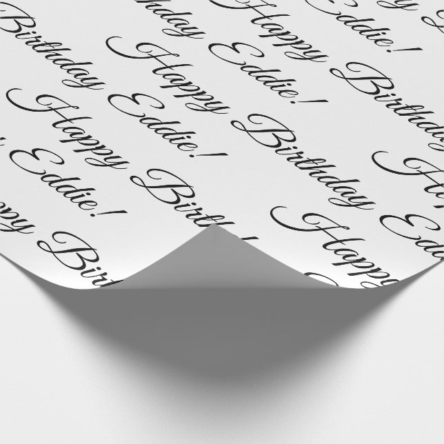 Papier Cadeau Joyeux Anniversaire Nom Noir Blanc Personnaliser (Coin)
