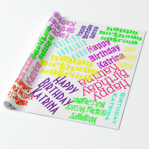 Papier Cadeau Joyeux Anniversaire Nom personnalisé et couleurs