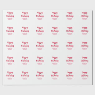 Papier Cadeau joyeux anniversaire nom rouge rétro simple moderne