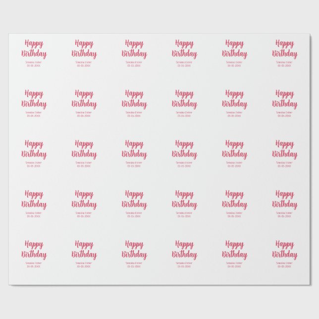 Papier Cadeau joyeux anniversaire nom rouge rétro simple moderne (Plat)