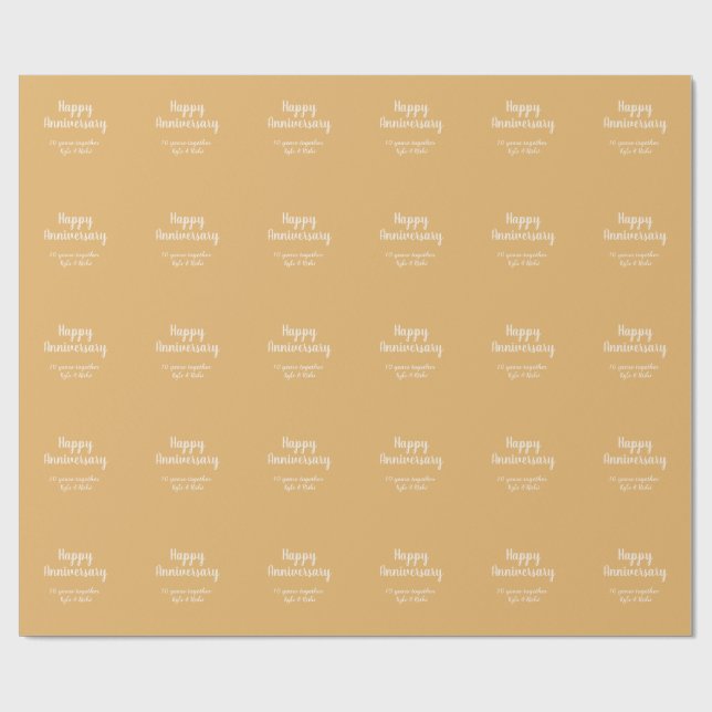 Papier Cadeau Joyeux anniversaire or blanc 10 ans nom date  (Plat)