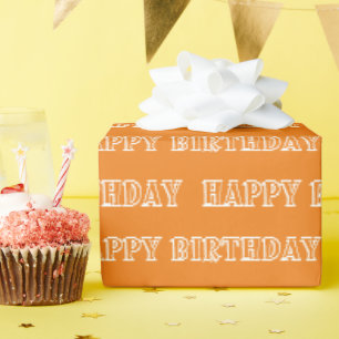 Papier Cadeau Joyeux Anniversaire orange blanc motif cadeau mode