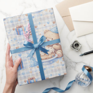 Papier Cadeau Joyeux Anniversaire Ours en Peluche Un An 