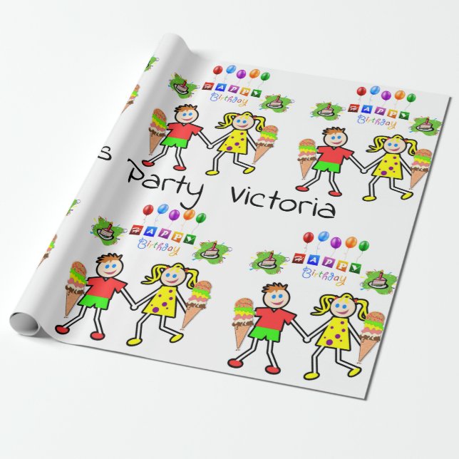 Papier Cadeau Joyeux Anniversaire Papier à envelopper Crème glac (Déroulé)