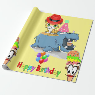 Papier Cadeau Joyeux Anniversaire Papier Hippopotamus Kitten Kit
