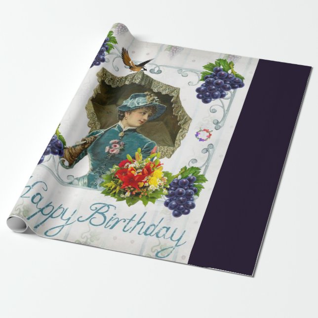 Papier Cadeau Joyeux Anniversaire Papier Victorian (Déroulé)
