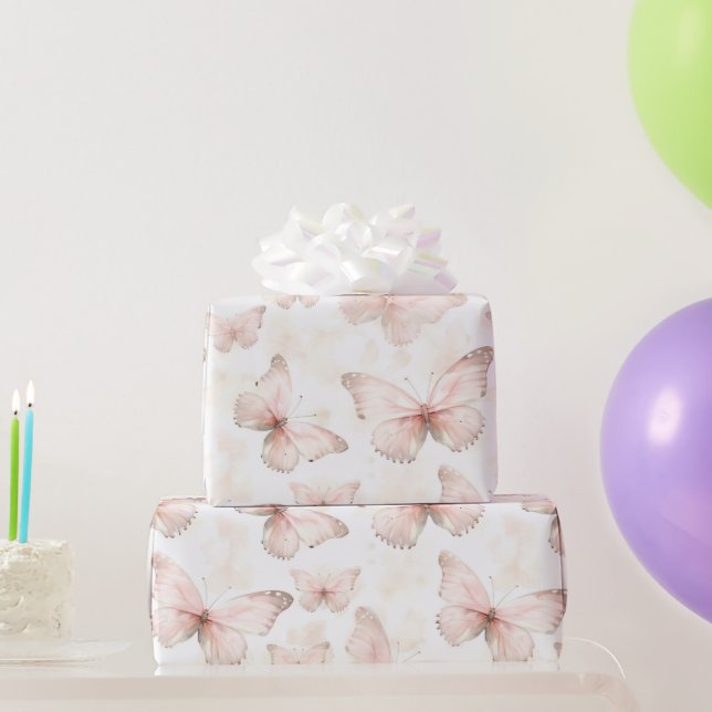 Papier Cadeau Joyeux Anniversaire Papillons Roses Jolies (Cadeaux de fête)