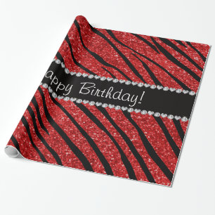 Papier Cadeau Joyeux anniversaire parties scintillant rouge zèbr