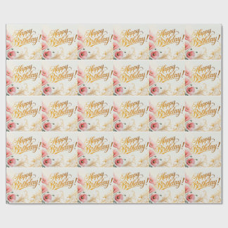 Papier Cadeau Joyeux Anniversaire, pavots,