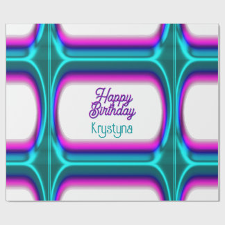 Papier Cadeau Joyeux Anniversaire Personnalisé Magenta Cyan Lumi