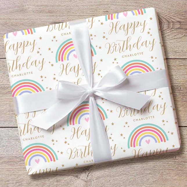 Papier Cadeau Joyeux Anniversaire Personnalisé Nom Arc-en-Ciel C (Créateur téléchargé)