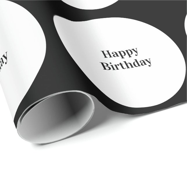 Papier Cadeau Joyeux Anniversaire Points Noirs Blancs Garçons Fi (Coin rond)