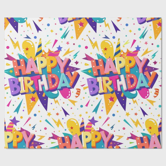 Papier Cadeau Joyeux Anniversaire Pop Art Coloré ("Wrap your gifts in pure celebration")