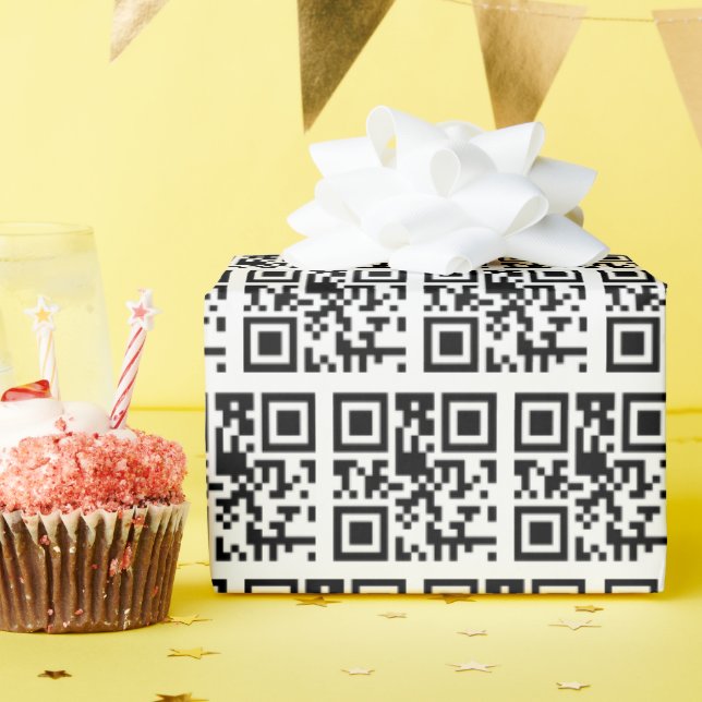 Papier Cadeau Joyeux anniversaire QR Code sur blanc (Fête d'anniversaire)