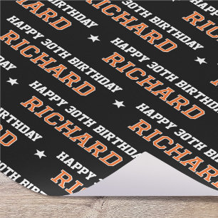 Papier Cadeau Joyeux Anniversaire Rétro Personnalisé Orange Noir