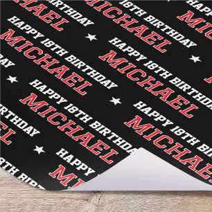 Papier Cadeau Joyeux Anniversaire Rétro Personnalisé Rouge Noir