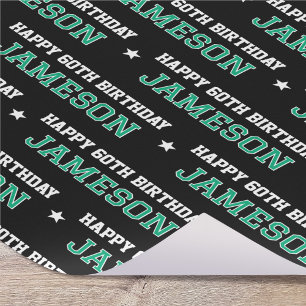 Papier Cadeau Joyeux Anniversaire Rétro Personnalisé Vert Noir T