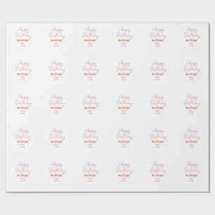 PAPIER CADEAU JOYEUX ANNIVERSAIRE ROSE ORANGE NOM SIMPLE ANNÉE L