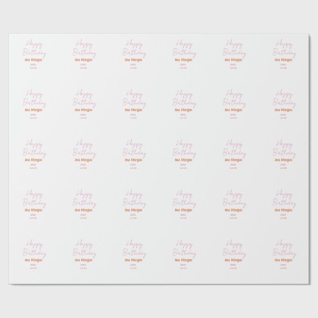 PAPIER CADEAU JOYEUX ANNIVERSAIRE ROSE ORANGE NOM SIMPLE ANNÉE L (Plat)