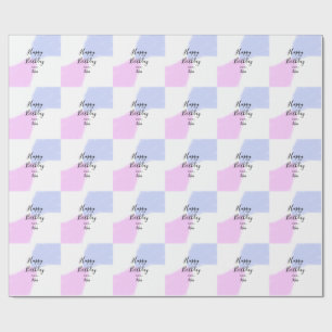 Papier Cadeau Joyeux anniversaire rose violet pastel nom simple