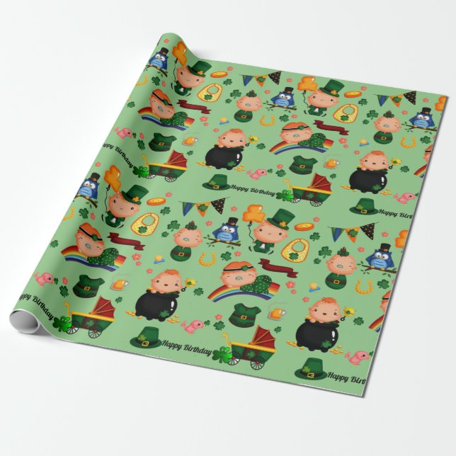 Papier Cadeau Joyeux anniversaire Saint Patrick's Day (Déroulé)