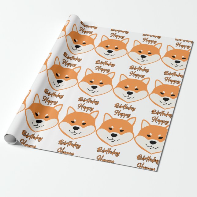 Papier Cadeau Joyeux Anniversaire Shiba Inu papier d'emballage o (Déroulé)
