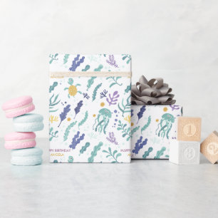 Papier Cadeau Joyeux Anniversaire Sous La Mer Créatures Marines 