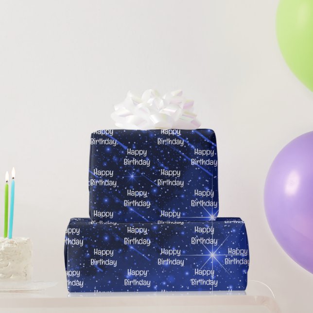Papier Cadeau Joyeux Anniversaire Star Galaxy Sur Bleu (Cadeaux de fête)