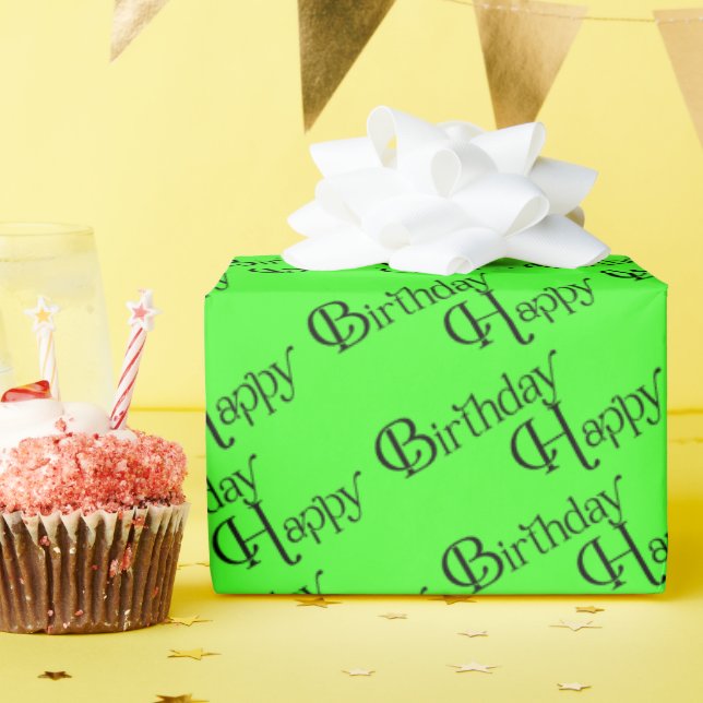 Papier Cadeau Joyeux Anniversaire sur fond vert néon (Fête d'anniversaire)