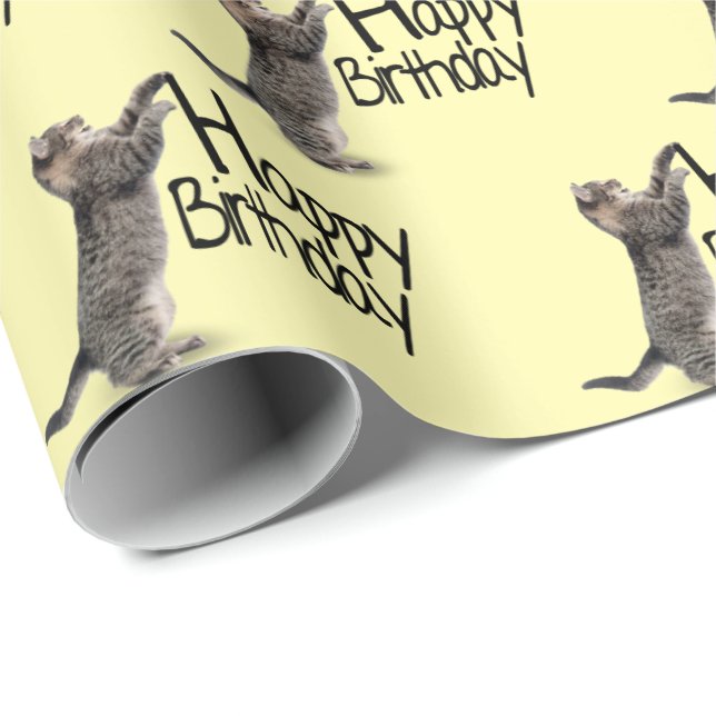 Papier Cadeau Joyeux anniversaire Tabby Cat fun (Coin rond)