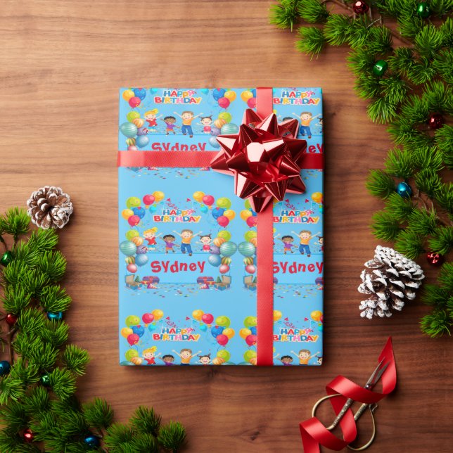 Papier Cadeau Joyeux Anniversaire Thème Bleu  (Cadeau de vacances)