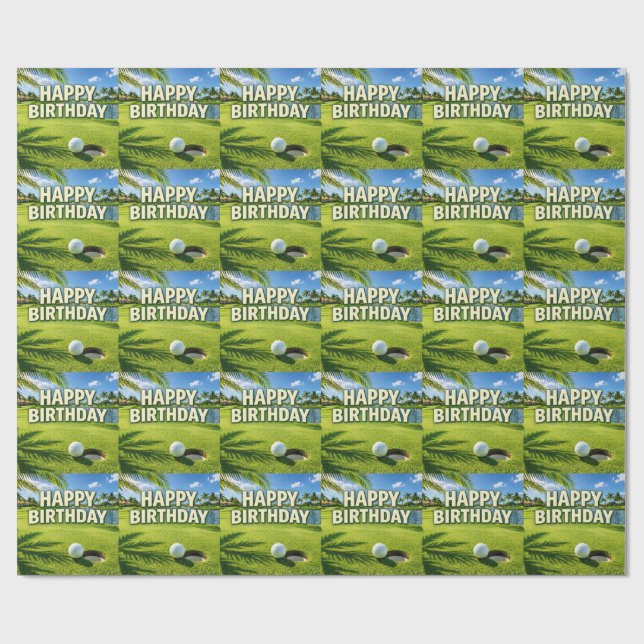 Papier Cadeau Joyeux Anniversaire Thème Golf Floride  (Plat)