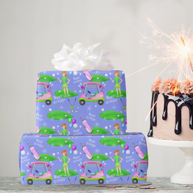 Papier Cadeau Joyeux Anniversaire Thème Lady Golf  (Créateur téléchargé)