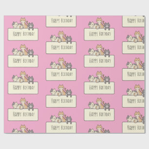 Papier Cadeau Joyeux Anniversaire Trois chats mignons Enveloppem