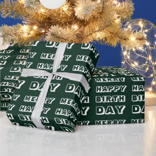 Papier Cadeau Joyeux Anniversaire vert foncé Noël moderne
