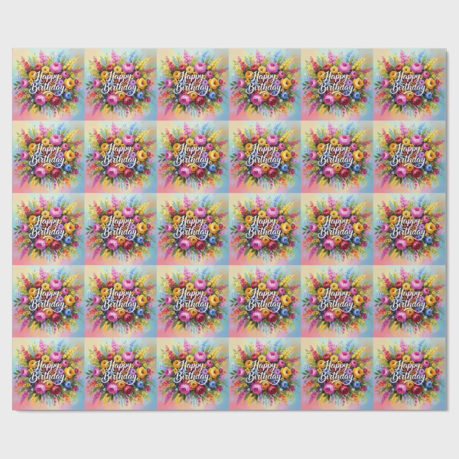 Papier Cadeau Joyeux Anniversaire Vœux (Plat)