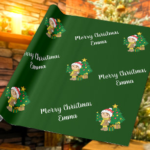 Papier Cadeau Joyeux arbre de Noël Nom personnalisé Personnalisé