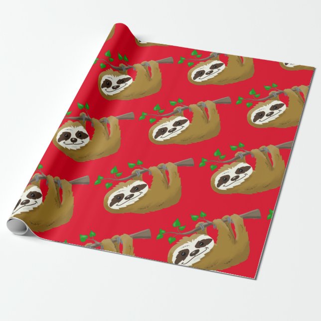 Papier Cadeau Joyeux Arbre Sloth (Déroulé)